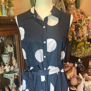 Talbots Navy Blue Polka Dot Sleeveless Dress